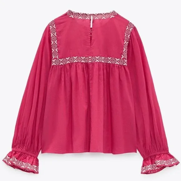 Zara Embroidered Blouse New - Picture 6 of 7